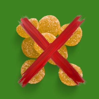 Orange gummies with an X through them.