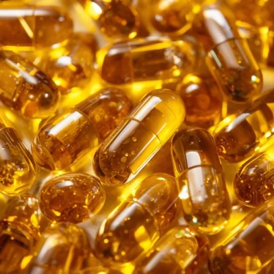 Close-up of full spectrum hemp capsules