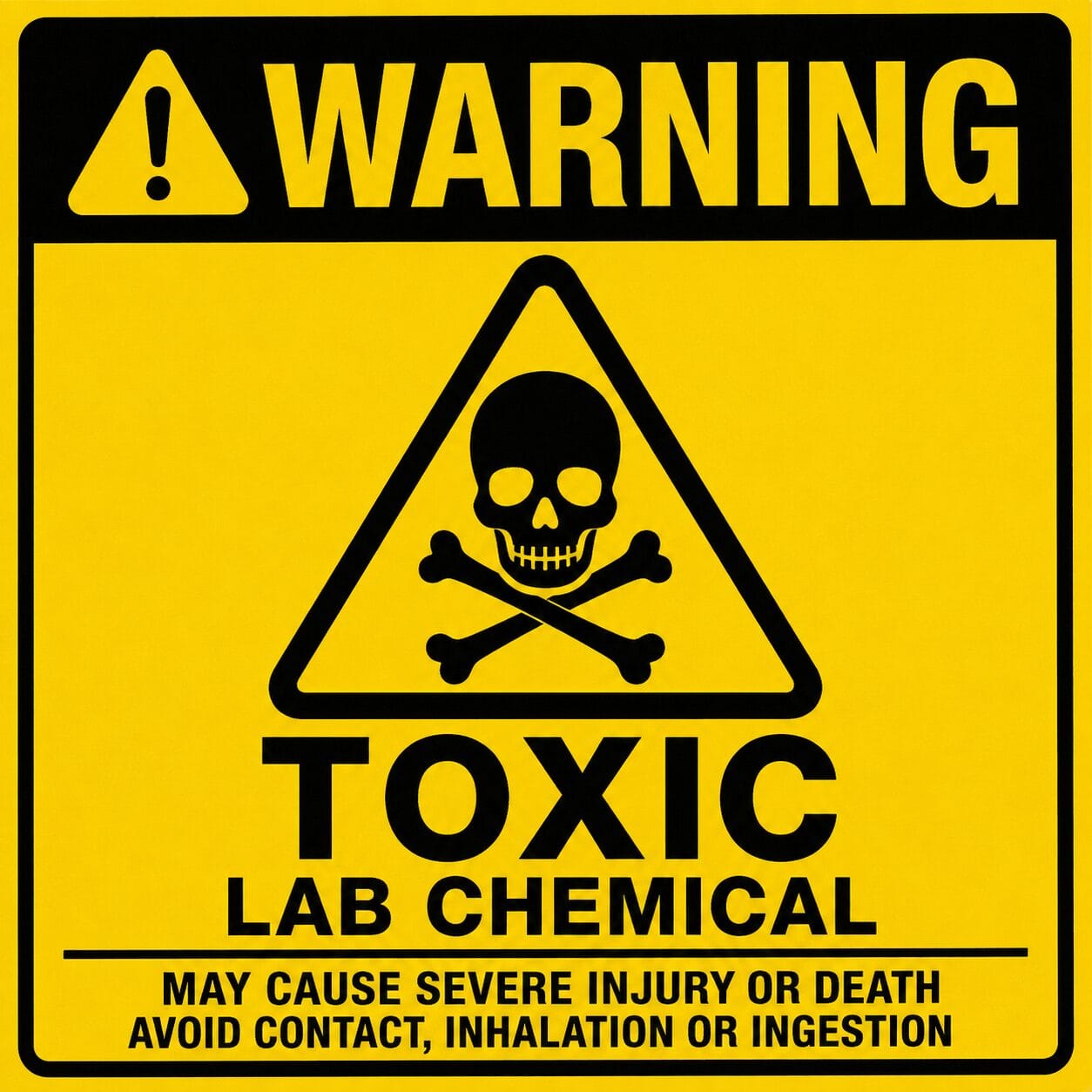 Yellow warning sign reading toxic lab chemical