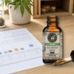 Western MA Hemp Full Spectrum CBD Oil bottle and dropper beside its lab report